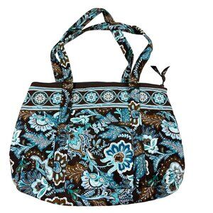 Vera Bradley Tote Bag Java Blue Retired Print Quilted Fabric With Multiple Pocke